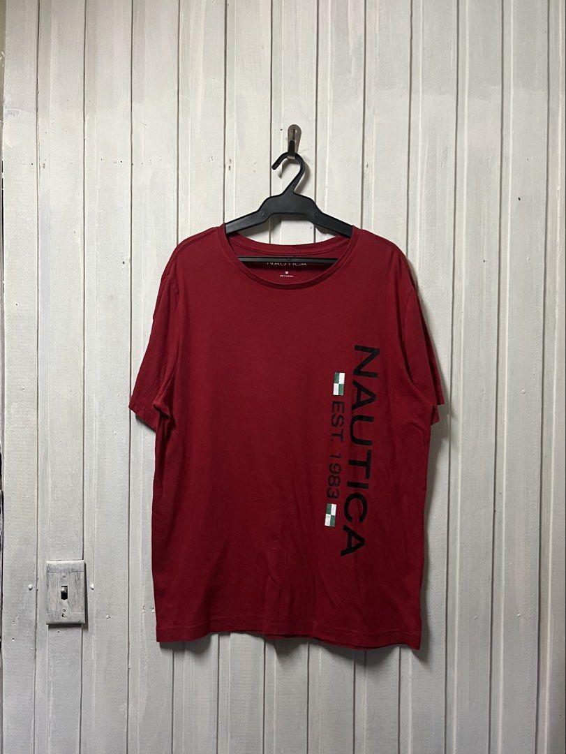 Nautica Script Logo Red Shirt (Category: Tshirts & Polo Shirts ) located in Muntinlupa City. Submitted by ninenine.collective (Listing ID 1465385014, Image 1). Description: Nautica Script Logo Red Shirt 22.5/28.