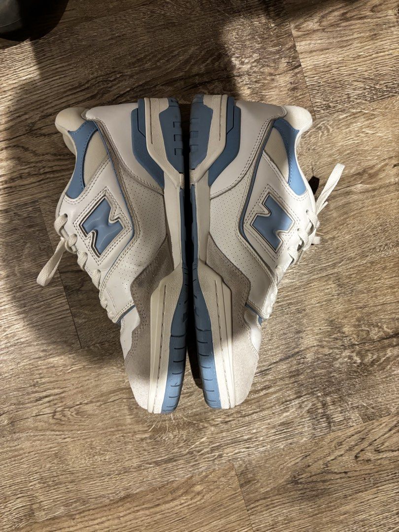 New Balance 550 White Blue Suede (Category: Sneakers) located in Manila. Submitted by zxcvbnm_100 (Listing ID 1465480649, Image 1). Description: - Model: New Balance 550 - Colorway: White and Baby Blue - Material: Leather upper with suede toe overlay - Design: Classic chunky court shoe with side perforations - Branding: Signature 'N' logo and 550 lettering - Details: White laces and matching blue outsole - Condition: Brand new / pristine conditio