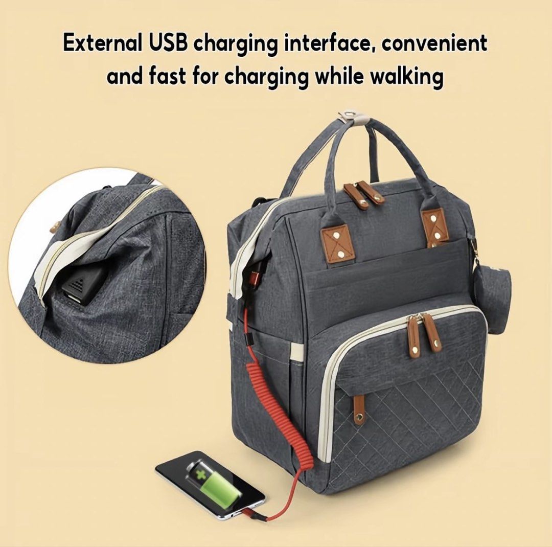 New Mommy Backpack Diaper Bag Large Capacity Grey (Category: Diaper Bags & Wetbags) located in Taguig. Submitted by khrizzannette (Listing ID 1465395667, Image 2). Description: - Color: Grey - Spacious large capacity for all your baby essentials - Built-in external USB charging interface for easy phone charging on-the-go - Secure rear hidden zip pocket to keep valuables safe against your body - Comfortable double shoulder straps and sturdy carry 