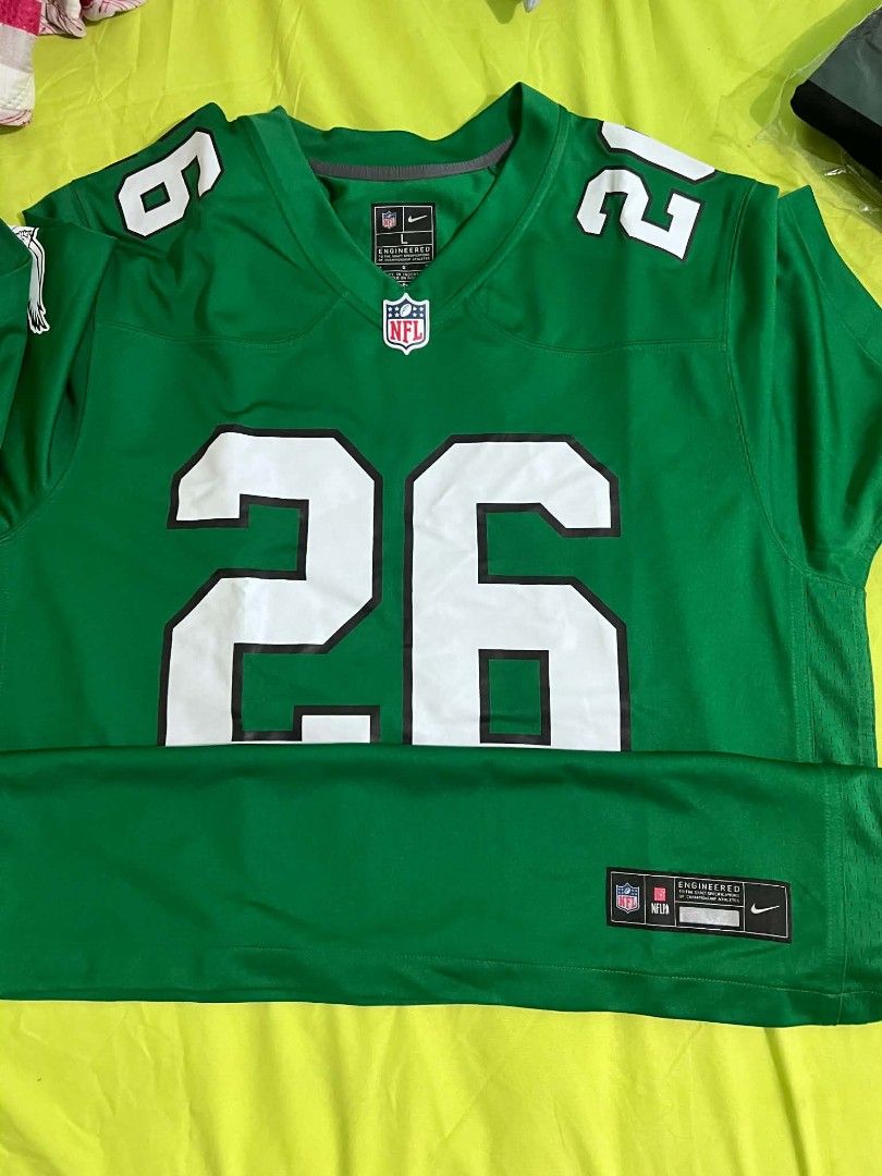 NFL JERSEYS (Category: Activewear) located in Manila. Submitted by rarakelly20 (Listing ID 1465545779, Image 3). Description: 🏈 NIKE NFL SAQUON BARKLEY #26 JERSEY 🏈 💚 Philadelphia Eagles – Kelly Green 💚 ✨ FOR SALE! ✨ Authentic-looking Nike NFL Game Jersey ✔️ Nike NFL ✔️ Saquon Barkley #26 ✔️ Philadelphia Eagles ✔️ Kelly Green ✔️ Men's Game Jersey ✔️ Made in Indonesia ✔️ Style Code: 67NM-03T7 ✔️ Good condition 💰 PRICE: ₱6,500 negotiable 📦 Re
