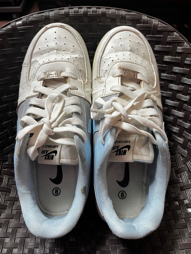 Nike Air Force 1 Low Light Blue White (Category: Sneakers) located in Binan City. Submitted by med.ph7 (Listing ID 1465510737, Image 2). Description: - 🤎 **FOR SALE: NIKE AIR FORCE 1 SIZE 8 MENS SHOES** • Perfect for **everyday wear, casual, events, work, travel & formal occasions** •Issues : check the actual photos 💰 **Price: ₱150** PM me for details! 😊 Please lower your expectations as this is a **preloved item**. 😊 Kindly check all the pho