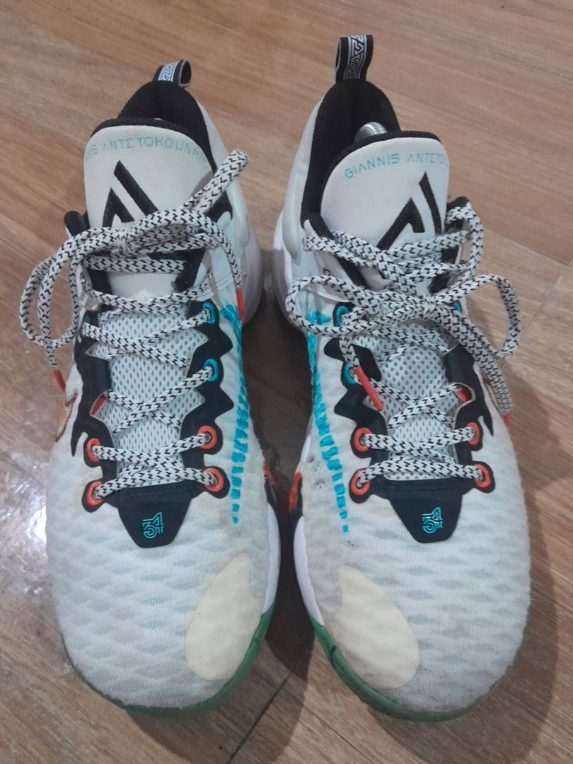 Nike Giannis Immortality EP Force Field Size 8 (Category: Sneakers) located in Calamba. Submitted by ysabellascloset17 (Listing ID 1465578181, Image 2). Description: - Model: Giannis Antetokounmpo Signature Basketball Shoes - Size: Men's US 8 / UK 7 / EUR 41 (26 cm) - Color/Design: White mesh upper with vibrant multi-color accents and signature reverse swoosh - Details: Black and white patterned laces, Giannis branding on the tongue, and Greek Fr