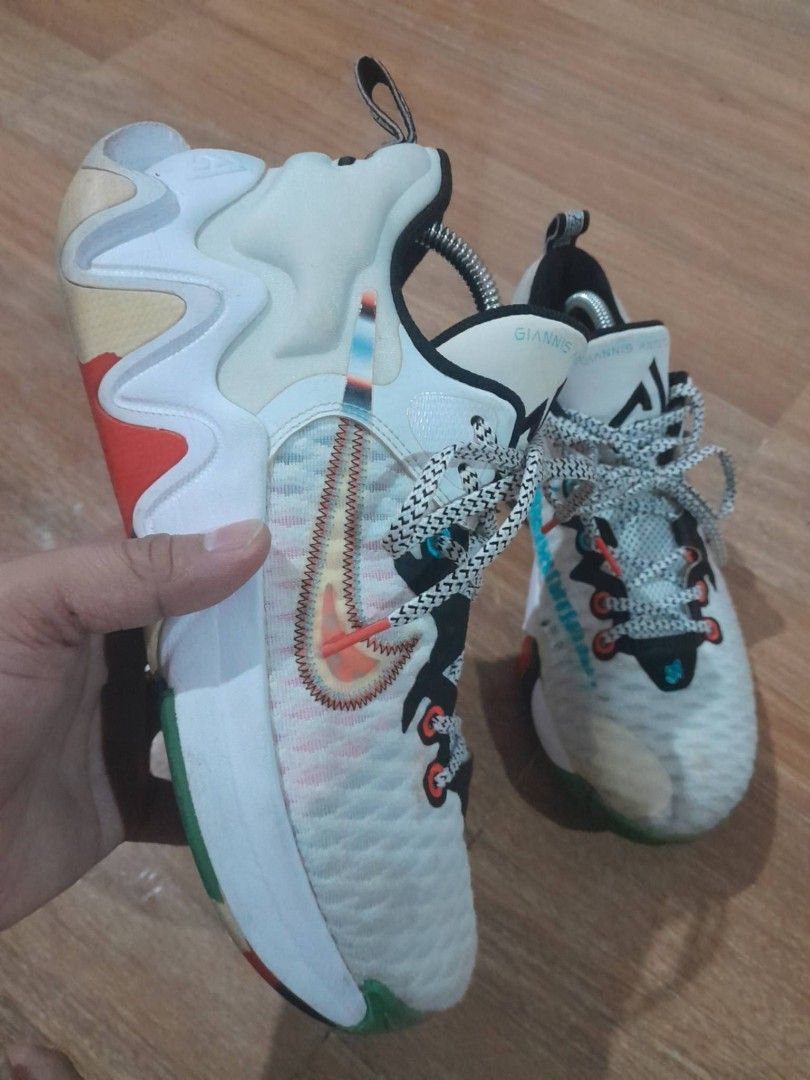 Nike Giannis Immortality EP Force Field Size 8 (Category: Sneakers) located in Calamba. Submitted by ysabellascloset17 (Listing ID 1465578181, Image 1). Description: - Model: Giannis Antetokounmpo Signature Basketball Shoes - Size: Men's US 8 / UK 7 / EUR 41 (26 cm) - Color/Design: White mesh upper with vibrant multi-color accents and signature reverse swoosh - Details: Black and white patterned laces, Giannis branding on the tongue, and Greek Fr
