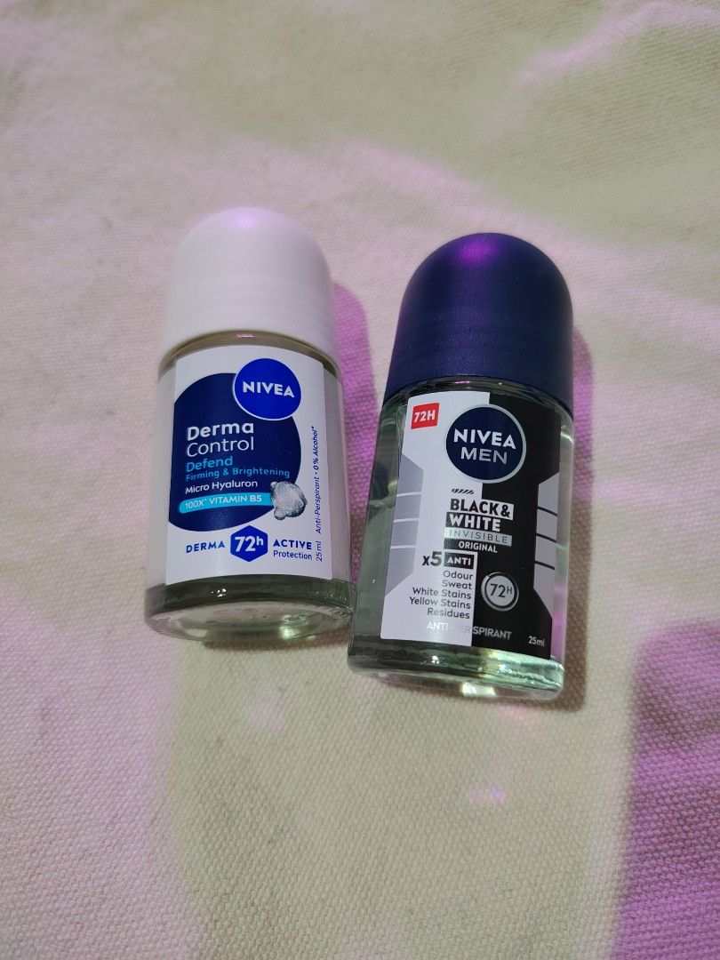 Nivea Deo (Category: Body Care) located in Mandaluyong City. Submitted by declutter_kween (Listing ID 1465524186, Image 2). Description: - 1x Nivea Derma Control Defend infused with 100x Vitamin B5 - 1x Nivea Men Black & White Invisible Original with 72h sweat protection - Ideal for everyday use, freshness, and stain prevention - Only tested on hand - 80 each, 140 for both.