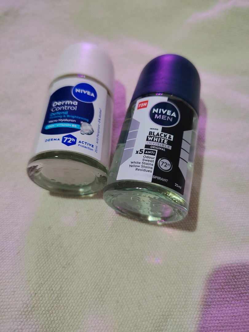 Nivea Deo (Category: Body Care) located in Mandaluyong City. Submitted by declutter_kween (Listing ID 1465524186, Image 3). Description: - 1x Nivea Derma Control Defend infused with 100x Vitamin B5 - 1x Nivea Men Black & White Invisible Original with 72h sweat protection - Ideal for everyday use, freshness, and stain prevention - Only tested on hand - 80 each, 140 for both.
