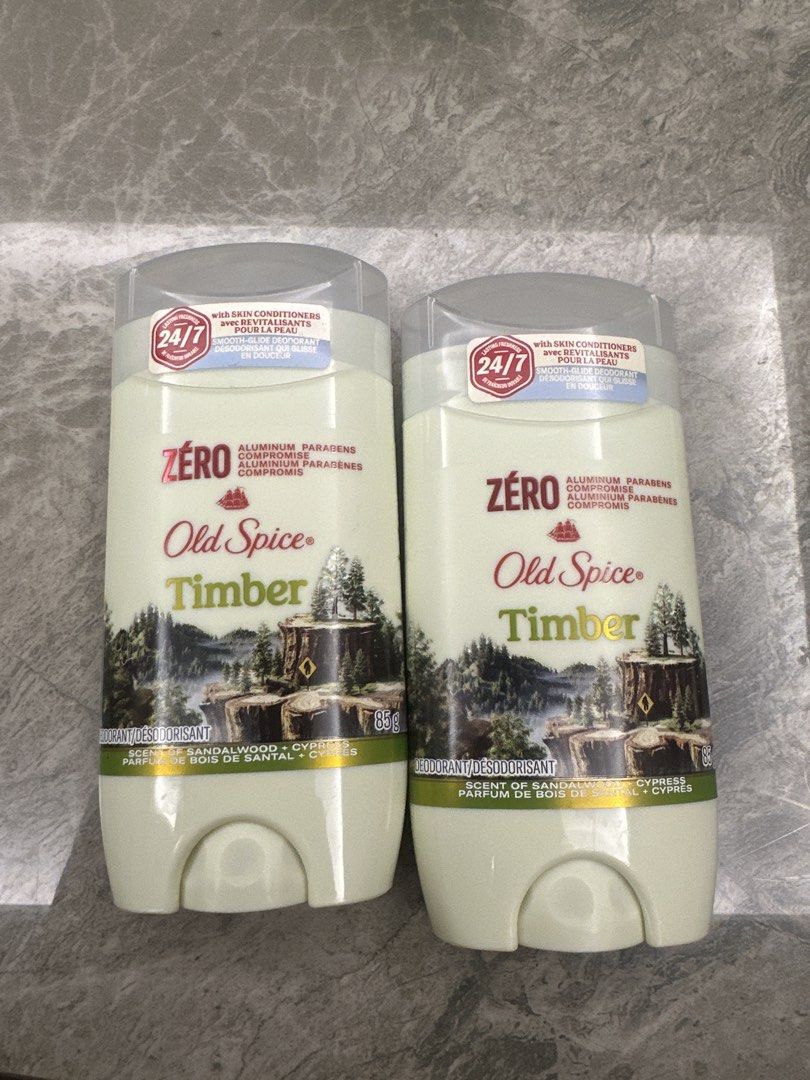 Old Spice Timber Zero Deodorant 85g - Bundle of 2 (Category: Body Care) located in Manila. Submitted by vonsannnn (Listing ID 1465499018, Image 1). Description: - Product: Old Spice Timber Deodorant (Bundle of 2 sticks) - Size: 85g per stick - Fragrance: Crisp sandalwood and cypress - Formula: Aluminum-free and paraben-free with skin conditioners for extra comfort - Condition: Brand new, unopened (extra spares).