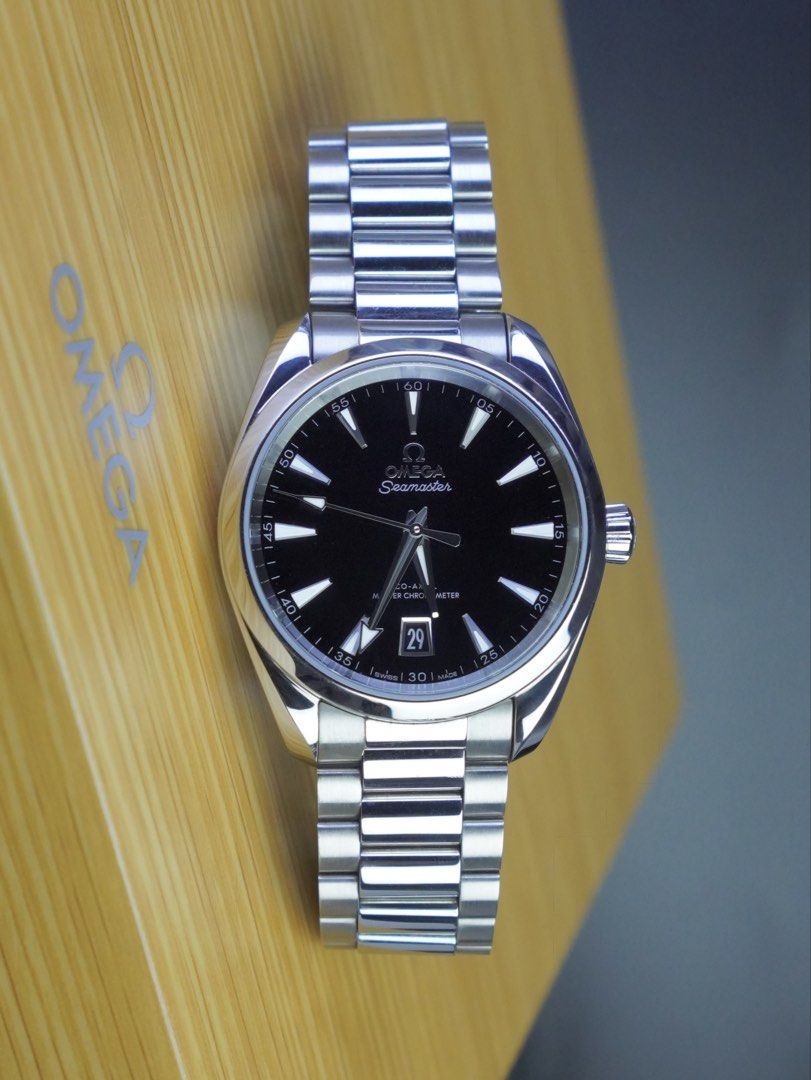 Omega Seamaster Aqua Terra 38mm (Category: Men's Watches) located in San Juan City. Submitted by authoritytimepieces (Listing ID 1465547117, Image 2). Description: Omega Seamaster Aqua Terra Reference 220.10.38.20.01.004 Year 2025 288,000 only Complete full set with official receipt Omega warranty until 2030 Black lacquer dial Omega Co-Axial Caliber 8800 (METAS) 55 hours power reserve 150 meters water resistance 38 MM 9.7 / 10 VERY MINT condition