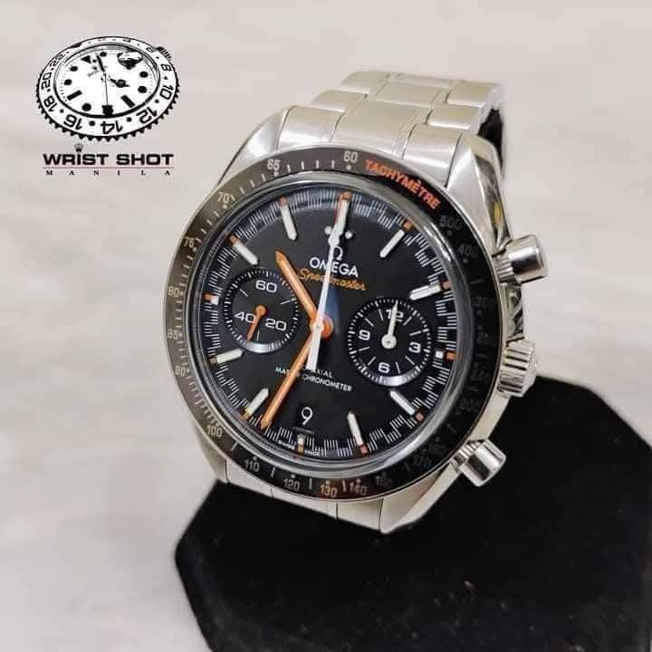 Omega Speedmaster Racing chronograph (Category: Everything Else Others) located in Quezon City. Submitted by wristshotmanila (Listing ID 1465475369, Image 3). Description: Omega Speedmaster Racing chronograph 338,500 pesos Unit and box only No card Reference: 329.30.44.51.01.002 Black dial with orange indices Caliber: 9900 Rating: 9/10 Crystal: sapphire Case: 44mm Movement: automatic Year: 2022 (approximation) Bracelet: 7.75 inches IG: @wrist_sho