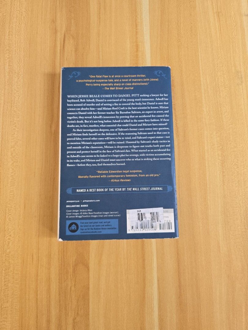 One Fatal Flaw by Anne Perry (Category: Storybooks) located in Trece Martires City. Submitted by closette.ph (Listing ID 1465389322, Image 2). Description: 💌 click photos to view full item - genre : mystery/thriller - personal preloved books - has signs of usage.