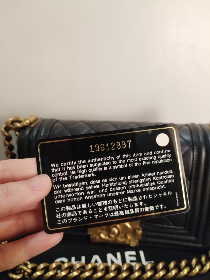 Original Chanel Le Boy Flap bag - Small (Category: Luxury Bags & Wallets) located in San Juan City. Submitted by exclusivelyours (Listing ID 1465531674, Image 3). Description: ▪️ ​Measurements: Approx. 8" W × 4.7" H × 3.3" D (20.5 cm × 12 cm × 8.5 cm) ​▪️ ​Single Strap (Crossbody): Approx. 20–22 inches drop ▪️ ​Double Strap (Shoulder): Approx. 11–12 inches drop Inclusions: Chanel box, card, and dustbag.