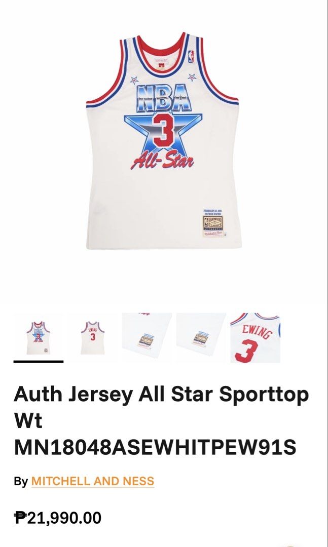Original Mitchell & Ness Authentic Jersey 💯 (Category: Tshirts & Polo Shirts ) located in Tarlac. Submitted by outsource.psg (Listing ID 1465414804, Image 2). Description: Original Mitchell & Ness Authentic Jersey 💯 Patrick Ewing (All-Star Jersey) Brand New Medium Mall Price: P21,990 ❎ P3,999 + Sf ✅ (Money back if proven fake) Dm Sure Buyer 🤍 .