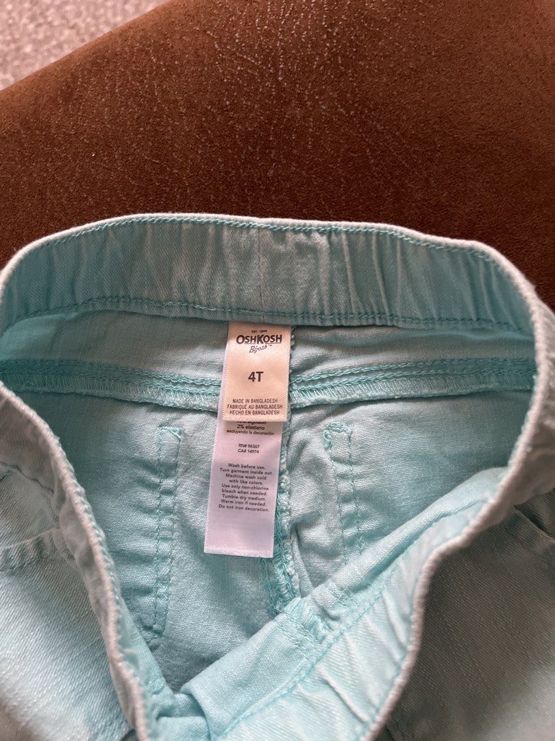 OshKosh B'gosh Light Blue Jeans Size 4T (Category: Babies & Kids Fashion) located in Carmona. Submitted by abimeng08 (Listing ID 1465455437, Image 3). Description: - Brand: OshKosh B'gosh - Size: 4T - Color: Light blue - Material: Soft denim, made in Bangladesh - Waistband: Easy pull-on elastic - Pockets: Functional front and back pockets - Condition: Great for comfortable everyday toddler wear.