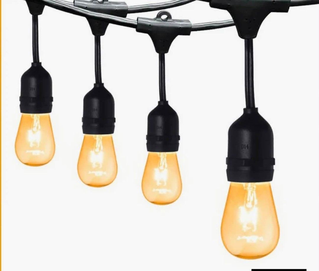 Outdoor String Lights Edison Bulbs Patio Decor (Category: Lighting) located in Manila. Submitted by mightydeer_9dfc3d (Listing ID 1465417786, Image 1). Description: - Warm glow vintage Edison bulbs - Heavy-duty black cord and sockets - Easy plug-in setup - Ideal for backyard, patio, balcony, or cafe - Creates a cozy atmosphere for outdoor hangouts.