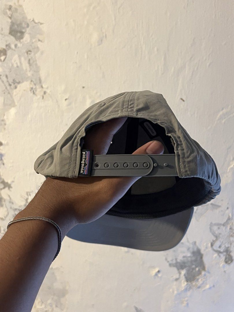 Patagonia Grey NetPlus Snapback Hat Cap (Category: Caps & Hats) located in Manila. Submitted by maccabeyo (Listing ID 1465412310, Image 2). Description: - Brand: Patagonia - Style: Classic P-6 logo patch snapback hat - Color: Grey - Material: 94% nylon, 6% elastane (NetPlus material made from recycled fishing nets) - Closure: Adjustable plastic snap back - Condition: Clean inside and out, inner care tags intact - Eco-friendly and stylish everyday