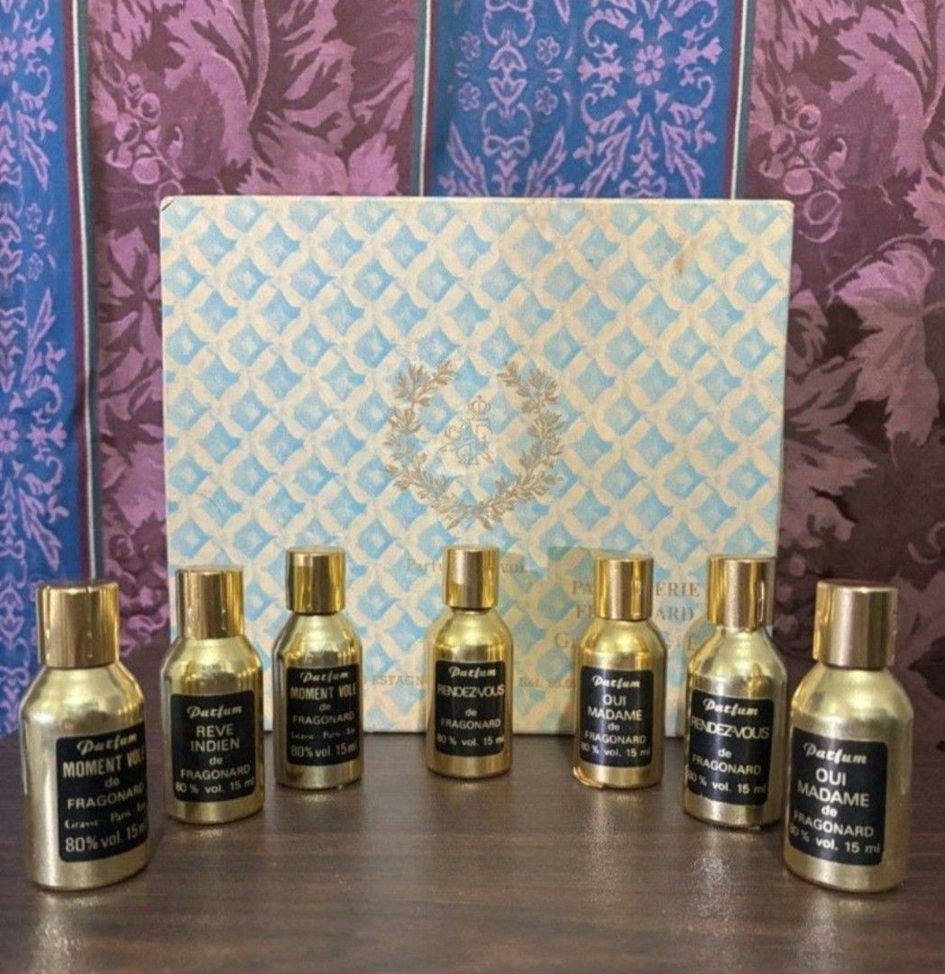 Perfume Fragonard (Category: Fragrance & Deodorants) located in Pateros City. Submitted by randomsheesh (Listing ID 1465449499, Image 1). Description: ‼️Rare bottle‼️ Fragonard Parfum (extrait) 15ml Pre-reformulation bottle Kasama na dito ang discontinued "Moment Volé" 2 pcs at Rêve Indien na no longer produced sa ganitong specific gold cap. Walang bawas lahat all sealed maliban kay Rêve Indien di naka sealed pero walang bawas. 2 Moment Volé 2 Ou