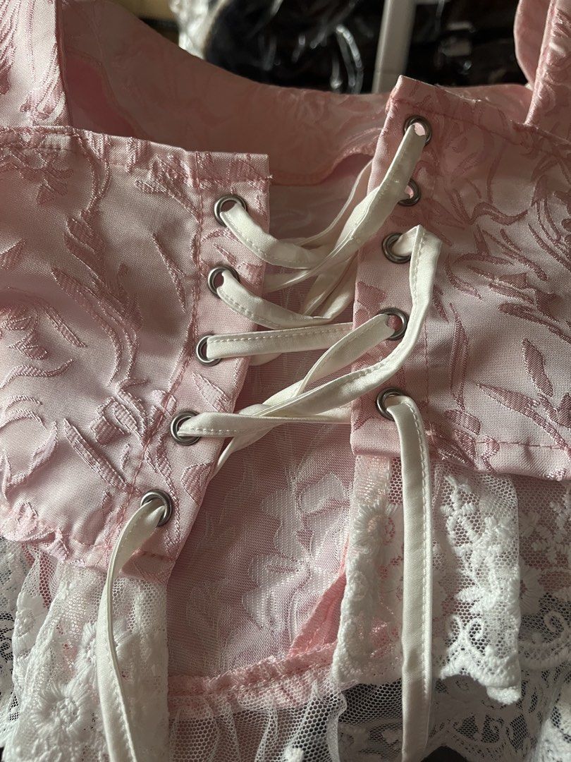 Pink lace ribbon “corset” (Category: Others Tops) located in Manila. Submitted by justshop.ph (Listing ID 1465545565, Image 3). Description: bust 34-35.
