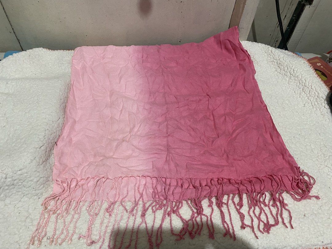 Pink Ombre Scarf with Tassels (Category: Scarves) located in Manila. Submitted by resi.diaz (Listing ID 1465551406, Image 2). Description: - Approx: 64 x 23 inches - Soft pink ombre scarf fading from light to dark rose - Finished with stylish fringed tassels on both ends - Lightweight fabric that is easy to style around the neck or shoulders - Beautiful gradient colorway perfect for everyday wear.