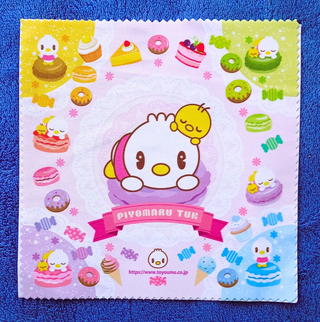 Piyomaru Tuk Microfiber Cleaning Cloth (Category: Character Goods) located in Iloilo. Submitted by jrmagallanes78 (Listing ID 1465391809, Image 1). Description: Microfiber cleaning cloth featuring Piyomaru Tuk the cute character mascot for Toyo Yumou company. Item is UNSEALED and UNUSED and in EXCELLENT condition. Dimensions: 150mm x 150mm Material: polyester.