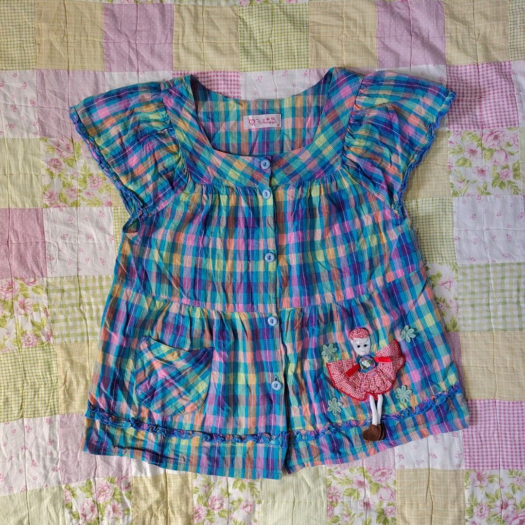 Plaid-Patterned Babydoll Blouse (Category: Blouses) located in Baguio. Submitted by gwynthings (Listing ID 1465406553, Image 1). Description: plaid-patterned babydoll blouse — size MEDIUM on tag — no flaws.