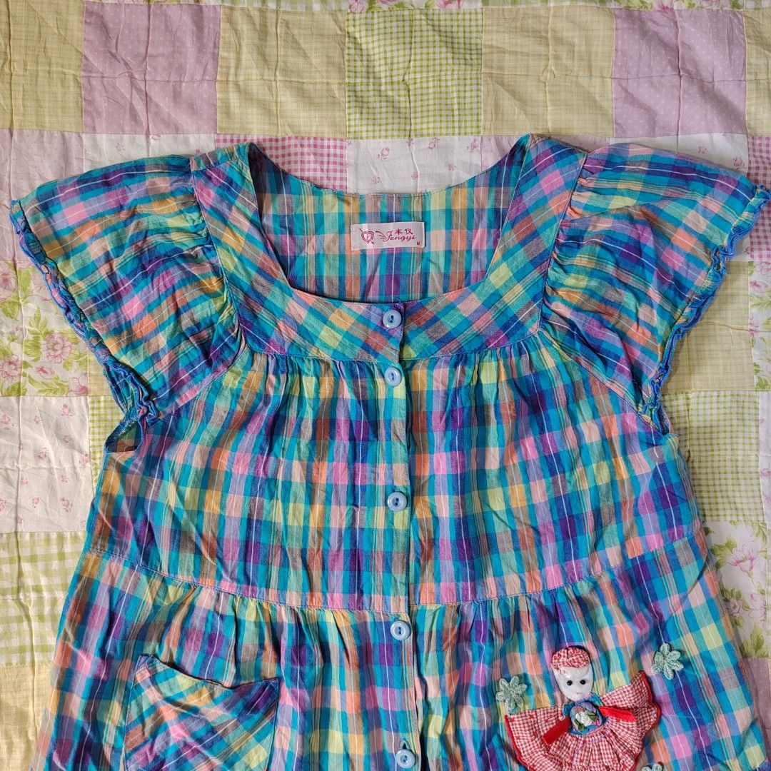 Plaid-Patterned Babydoll Blouse (Category: Blouses) located in Baguio. Submitted by gwynthings (Listing ID 1465406553, Image 2). Description: plaid-patterned babydoll blouse — size MEDIUM on tag — no flaws.