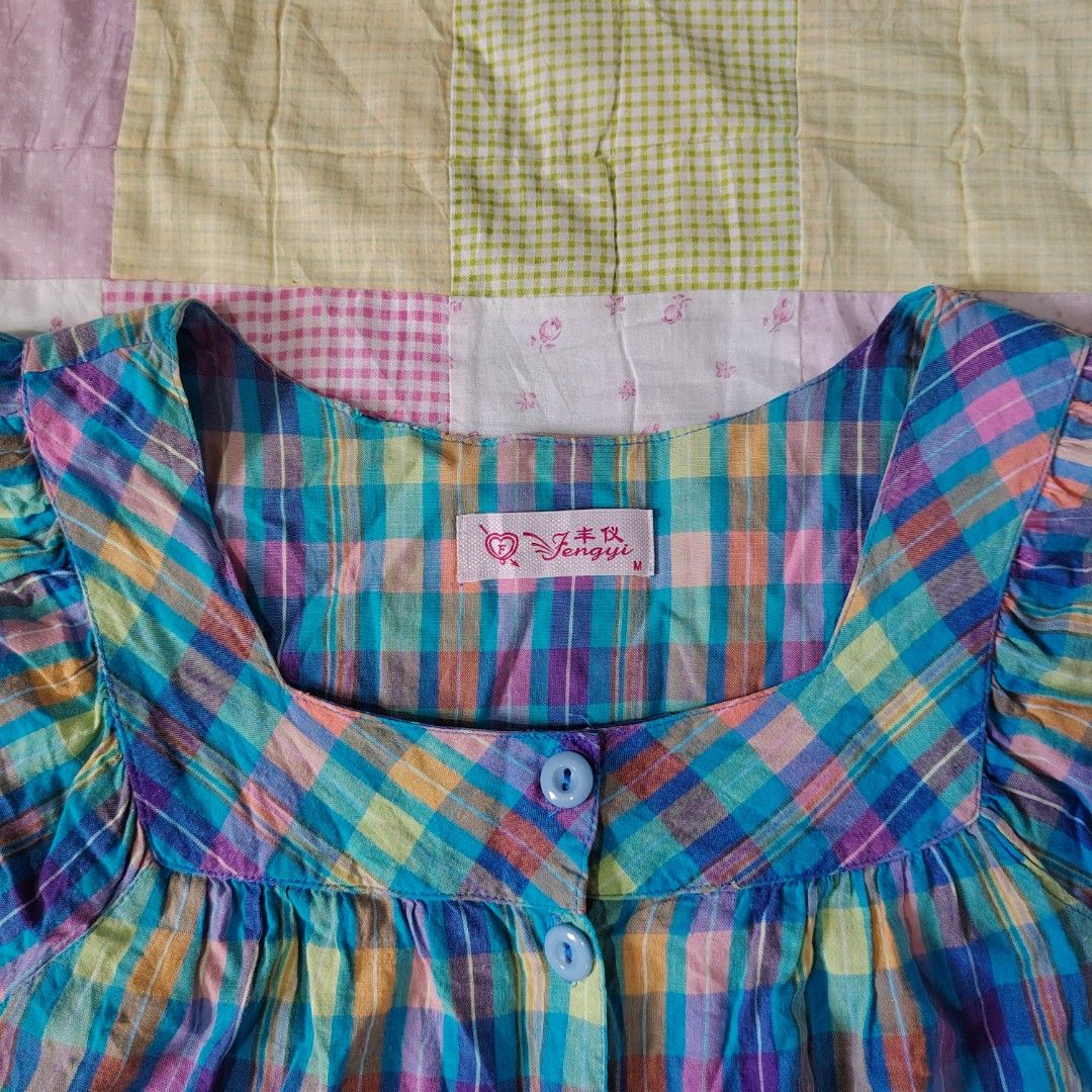 Plaid-Patterned Babydoll Blouse (Category: Blouses) located in Baguio. Submitted by gwynthings (Listing ID 1465406553, Image 3). Description: plaid-patterned babydoll blouse — size MEDIUM on tag — no flaws.