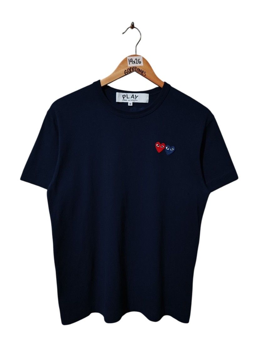 Play Comme Des Garcons Double Patch Logo (Category: Tshirts & Polo Shirts ) located in Iloilo. Submitted by gooddimes (Listing ID 1465423724, Image 1). Description: Play Comme Des Garcons Double Heart Patch Logo Authentic Embroidered Chest Logo Size on tag: Medium Dimes: 19Wx26L Issue/s: None Color rate: 10/10 Like new condition ₱1,500 Reminders: - All items are thrifted, please manage your expectations - Color may vary due to lighting - Please w