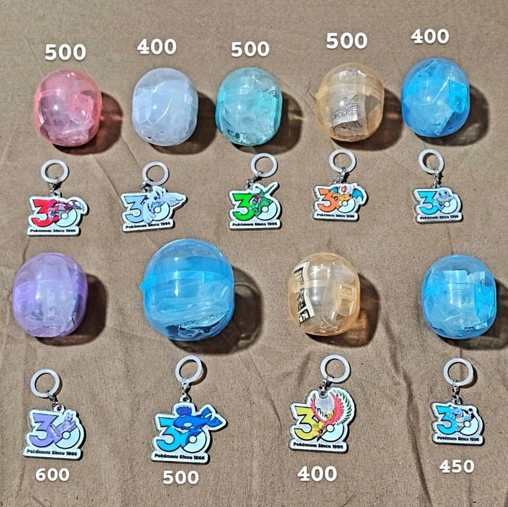 Pokemon 30th Anniversary Metal Keychain (Category: Character Goods) located in Manila. Submitted by 3ciadventures (Listing ID 1465503935, Image 1). Description: - Official Pokemon 30th Anniversary metal keychains from Gachapon in Japan - Characters available: Groudon, Lugia, Rayquaza, Charizard, Squirtle, Mewtwo, Kyogre, Ho-Oh and Blastoise - Heavy metal finish with vibrant enamel colors - Each piece comes inside its original gachapon ball - Pric