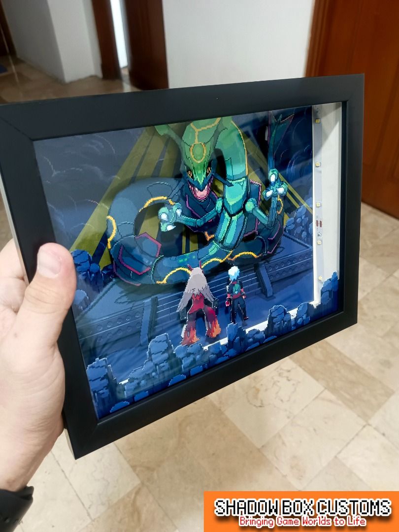 Pokemon Emerald - Rayquaza Video Game Shadow Box (Category: Nintendo) located in Quezon City. Submitted by natzuki10 (Listing ID 1465400554, Image 3). Description: Pokemon Emerald - Rayquaza Video Game Shadow Box Height: 8 inches Width: 10 inches *Handmade Pixel Shadow Boxes *Accepting Customized Designs *Perfect for Gamers & Collectors #videogames #nintendo #roomdecor #collection #gamer #gift .