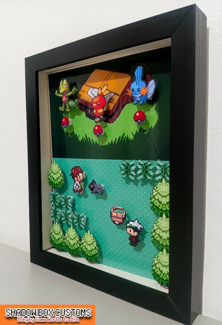 Pokemon Emerald Starter (Generation 3) Video Game Shadow Box (Category: Nintendo) located in Quezon City. Submitted by natzuki10 (Listing ID 1465397821, Image 3). Description: Pokemon Emerald Starter (Generation 3) Video Game Shadow Box Height: 10 inches Width: 8 inches *Handmade Pixel Shadow Boxes *Accepting Customized Designs *Perfect for Gamers & Collectors #videogames #nintendo #roomdecor #collection #gamer #gift .