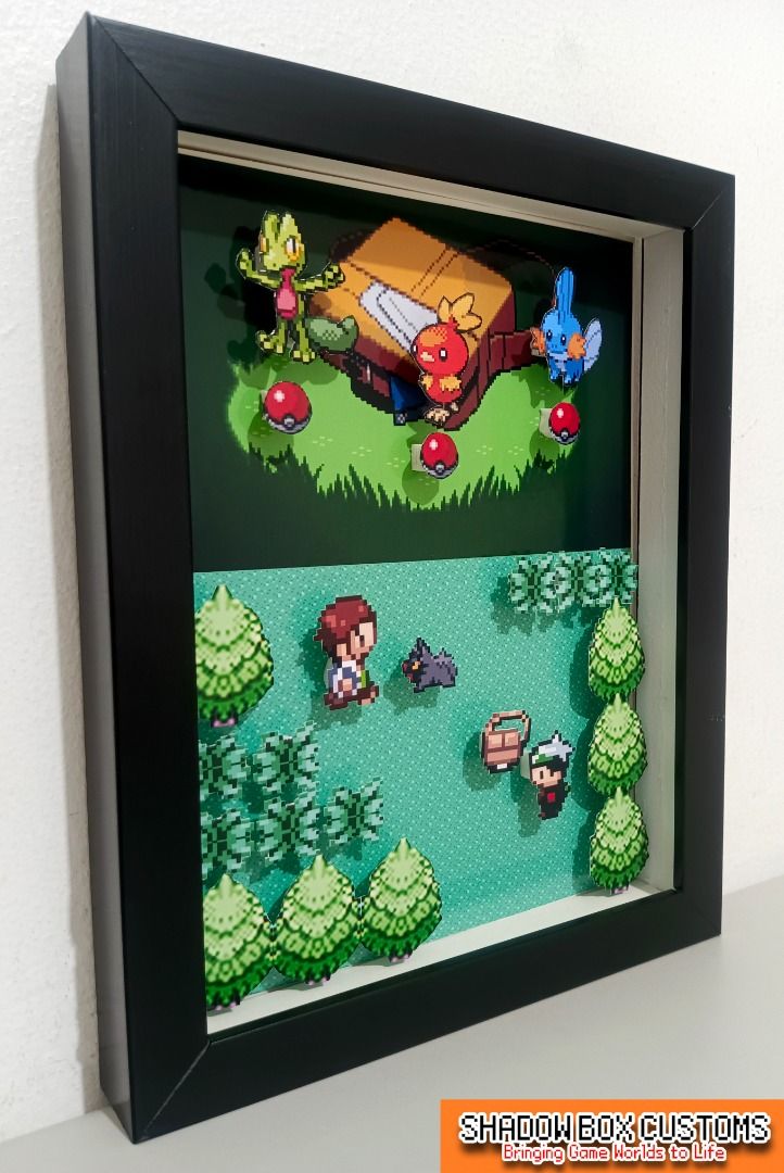 Pokemon Emerald Starter (Generation 3) Video Game Shadow Box (Category: Nintendo) located in Quezon City. Submitted by natzuki10 (Listing ID 1465397821, Image 2). Description: Pokemon Emerald Starter (Generation 3) Video Game Shadow Box Height: 10 inches Width: 8 inches *Handmade Pixel Shadow Boxes *Accepting Customized Designs *Perfect for Gamers & Collectors #videogames #nintendo #roomdecor #collection #gamer #gift .