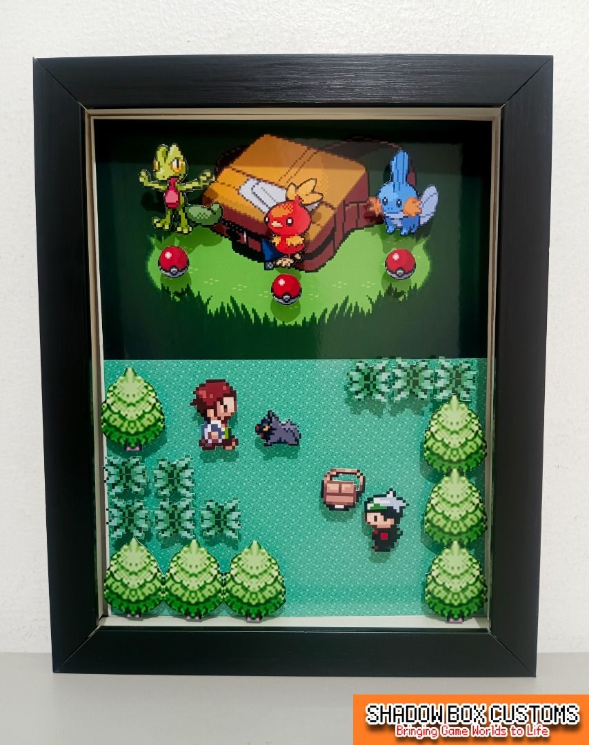 Pokemon Emerald Starter (Generation 3) Video Game Shadow Box (Category: Nintendo) located in Quezon City. Submitted by natzuki10 (Listing ID 1465397821, Image 1). Description: Pokemon Emerald Starter (Generation 3) Video Game Shadow Box Height: 10 inches Width: 8 inches *Handmade Pixel Shadow Boxes *Accepting Customized Designs *Perfect for Gamers & Collectors #videogames #nintendo #roomdecor #collection #gamer #gift .