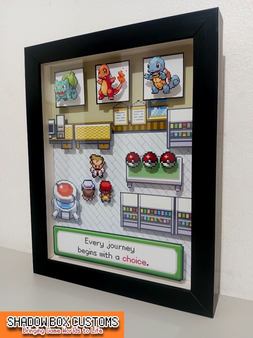Pokemon Fire Red/Leaf Green Starters Video Game Shadow Box (Category: Nintendo) located in Quezon City. Submitted by natzuki10 (Listing ID 1465401372, Image 3). Description: Pokemon Fire Red/Leaf Green Starters Video Game Shadow Box Height: 10 inches Width: 8 inches *Handmade Pixel Shadow Boxes *Accepting Customized Designs *Perfect for Gamers & Collectors #videogames #roomdecor #collection #gamer #gift .
