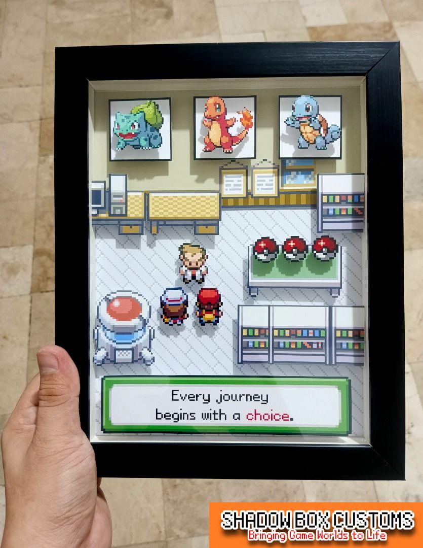 Pokemon Fire Red/Leaf Green Starters Video Game Shadow Box (Category: Nintendo) located in Quezon City. Submitted by natzuki10 (Listing ID 1465401372, Image 1). Description: Pokemon Fire Red/Leaf Green Starters Video Game Shadow Box Height: 10 inches Width: 8 inches *Handmade Pixel Shadow Boxes *Accepting Customized Designs *Perfect for Gamers & Collectors #videogames #roomdecor #collection #gamer #gift .
