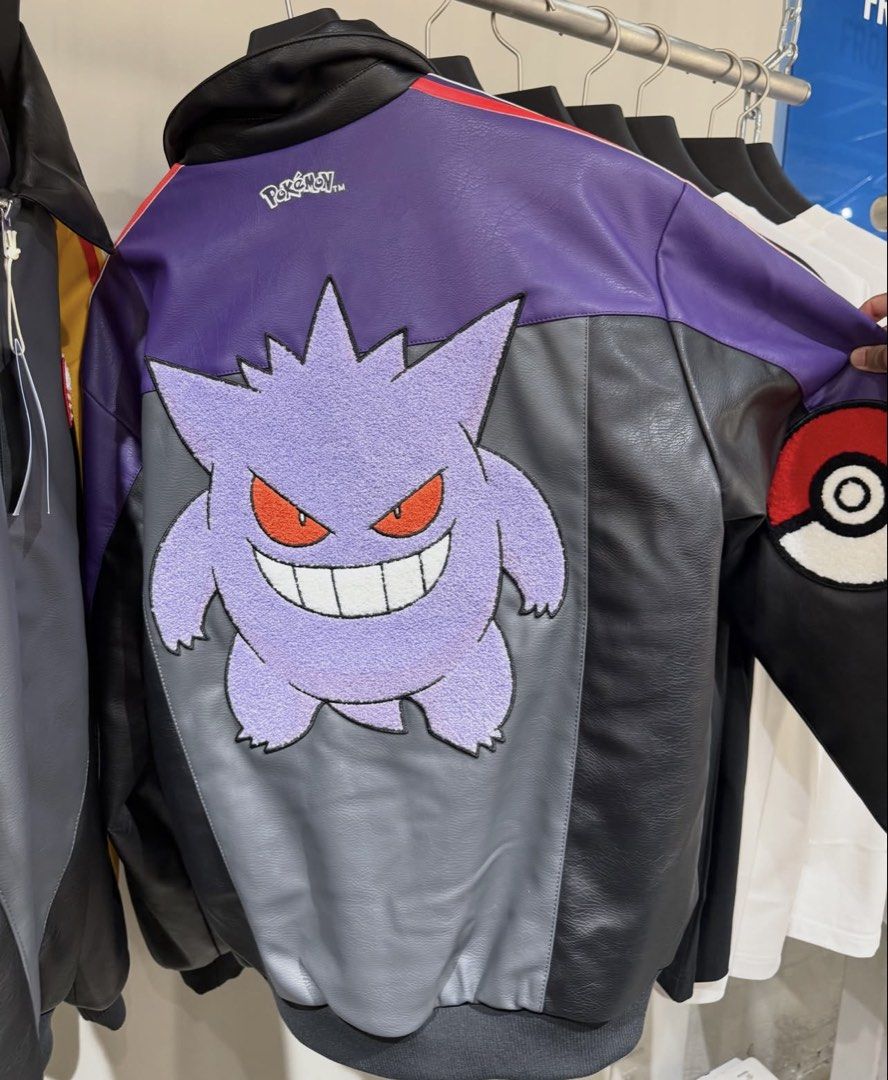 Pokémon x Adidas Jackets and Tees (Category: Coats, Jackets and Outerwear) located in Santa Rosa. Submitted by badassvj (Listing ID 1465455450, Image 1). Description: - Official Pokémon x Adidas streetwear collection - Leather-style bomber jackets with sleeve patches and large character graphics (Gengar, Pikachu, Charizard) - Black cotton tees featuring Adidas trefoil logos mixed with Pokémon characters (Gengar, Rayquaza, Charizard) - Perfect pic