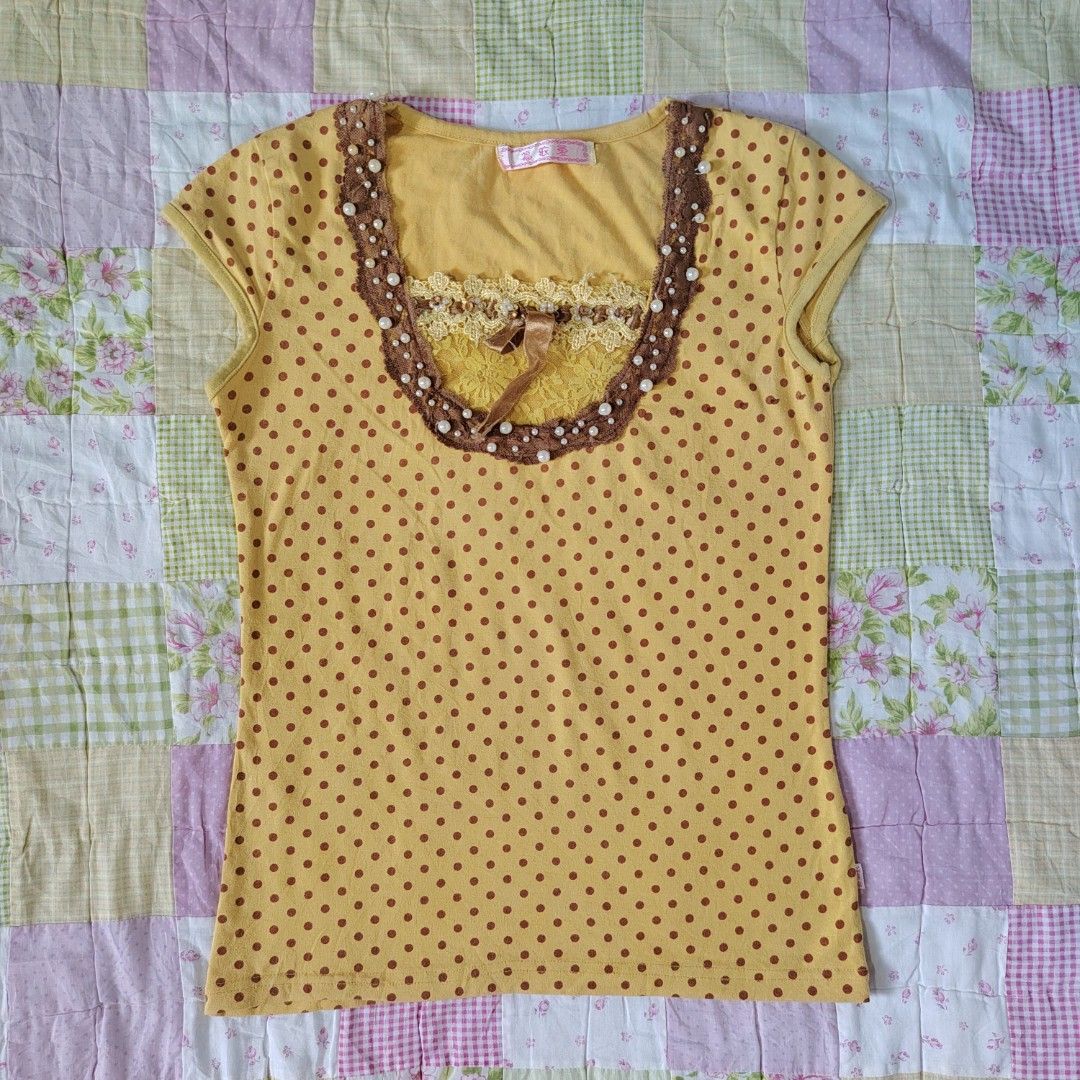 Polka Dot Lace Top (Category: Blouses) located in Baguio. Submitted by gwynthings (Listing ID 1465404849, Image 1). Description: polka dot lace top — size SMALL — with minimal loose thread at the back, bottom part (check last pic).