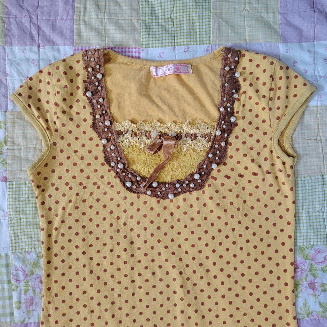 Polka Dot Lace Top (Category: Blouses) located in Baguio. Submitted by gwynthings (Listing ID 1465404849, Image 2). Description: polka dot lace top — size SMALL — with minimal loose thread at the back, bottom part (check last pic).