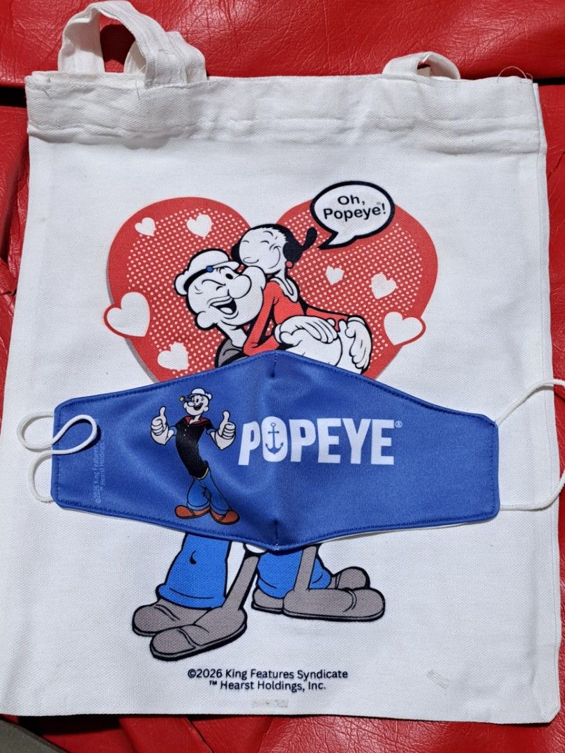 Popeye Run Set — Tote Bag and Facemask (Category: Tote Bags) located in Quezon City. Submitted by sapphiredreams_ (Listing ID 1465444532, Image 1). Description: Decluttering Sale: Popeye Run Set — ₽300 ✓ Facemask ✓ Tote Bag • Brand new and unused. Shipping Fee c/o Buyer. Courier: Grab, Lalamove, Angkas Padala, LBC MOP: Gcash / BDO Location: QC.