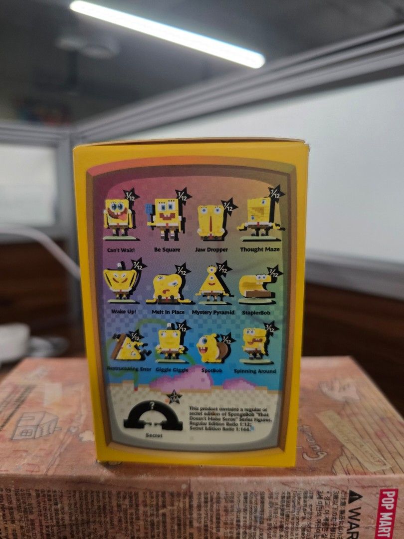 POPMART SpongeBob "That Doesn't Make Sense" Series (Category: Designer & Blind Box Toys) located in Antipolo. Submitted by teej19 (Listing ID 1465430804, Image 2). Description: - Authentic Pop Mart SpongeBob SquarePants blind box - Series: That Doesn't Make Sense - Brand new and unopened inside original foil packaging - Potential pulls include Thought Maze, Jaw Dropper, Be Square, StaplerBob, and more, plus the rare secret figure - Perfect for co