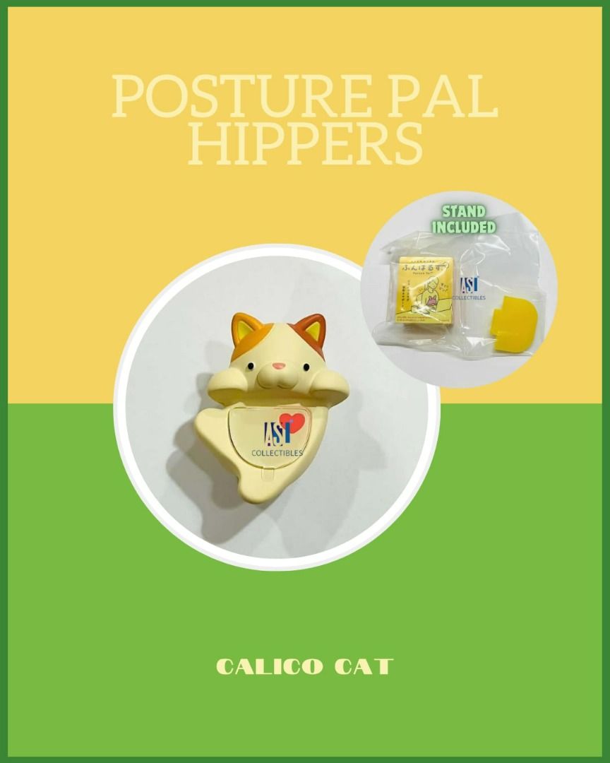 Posture Pal Series 2 "Calico Cat" (Category: Figurines & Statues) located in Manila. Submitted by asl__collectibles (Listing ID 1465517907, Image 1). Description: Posture Pal Series 2 "Calico Cat" HIPPERS, decorative figures that can be attached to everyday objects, the lineup features an adorable Monkey and Seal with curled tails, a round eared Koala, a sweet faced Calico Cat, and a silly Axolotl and Lobster. Each of the six characters attach sn