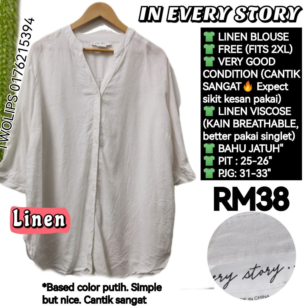 PREMIUM LINEN BASIC BLOUSE (Category: Shirts) located in Sepang. Submitted by twolips.wardrobe (Listing ID 1465500610, Image 1). Description: FREE POSTAGE SEMENANJUNG ✔️ SS POSTAGE + RM15 ❤️❤️❤️❤️❤️❤️❤️❤️ PLEASE BACA SEBELUM BELI: ❤️ ADA 7 OWNER BAJU DALAM NI. 2 admin ❤️ BAJU DARI PELBAGAI SOURCES (ada new item/ warehouse sale/ custom/preloved / yang tak berkenan beli kat seller lain pun akan diletgo semula di sini, etc) ❤️ TAK SESUAI UNTUK FUSSY