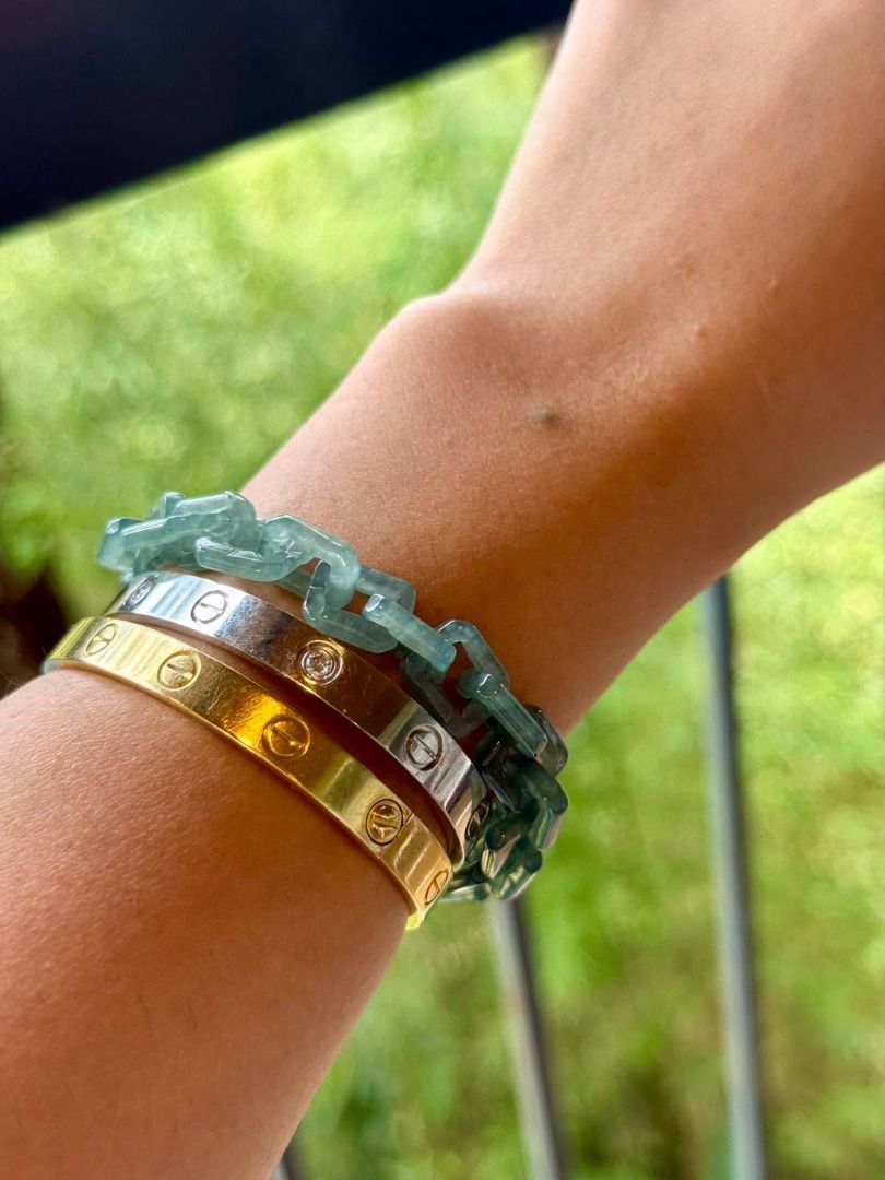 PRE-ORDER | JADE LINK BRACELET (Category: Bracelets) located in Baguio. Submitted by asna_taku (Listing ID 1465464813, Image 3). Description: 💚 PRE-ORDER | JADE LINK BRACELET 💚 Taking pre-orders for this gorgeous Jade Link Bracelet — a modern, chic take on classic jade. ✨ The geometric interlocking links give it a fresh quiet-luxury look that’s so easy to stack with your everyday bangles, watch, or fine jewelry. 💚 Jade gemstone links ✨ Unique 