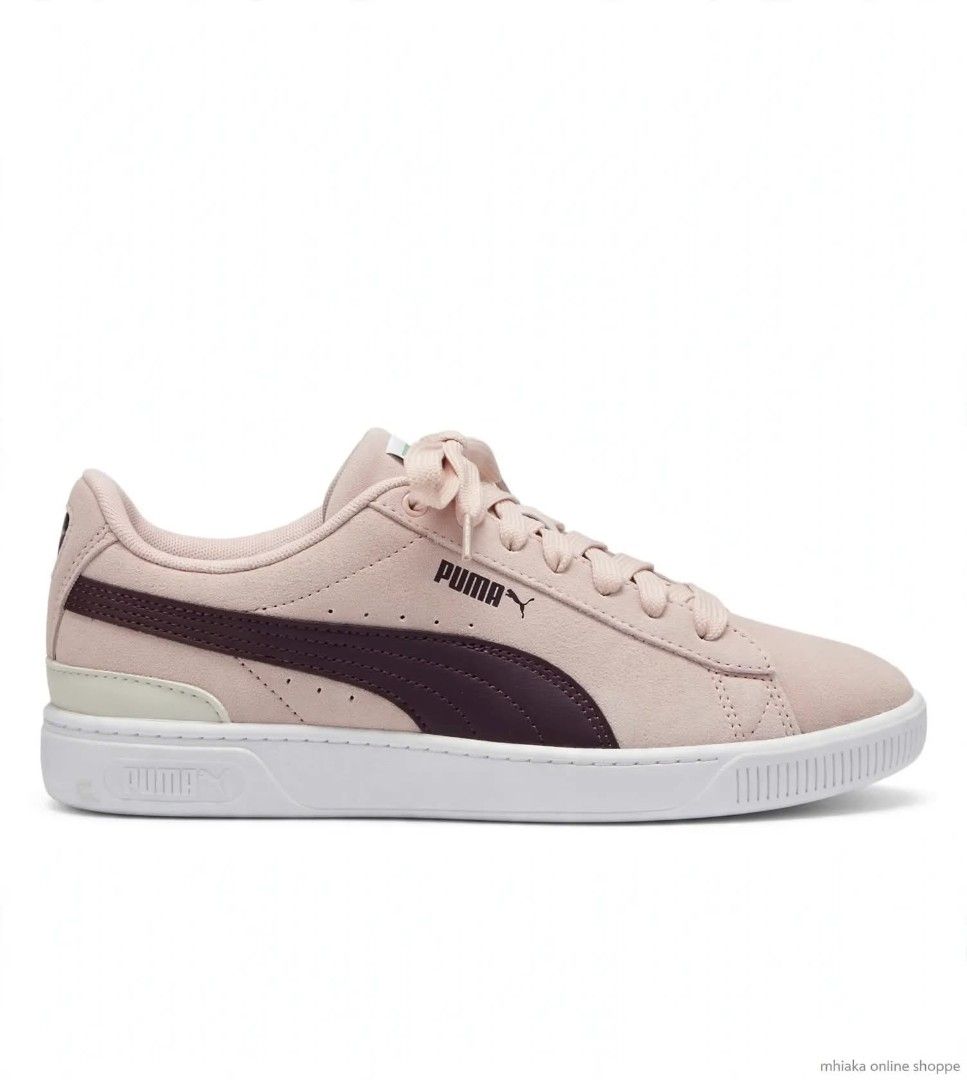 Puma Smash v2 SoftFoam Pink Sneakers size 8 (Category: Sneakers) located in Imus. Submitted by jmakati22717201 (Listing ID 1465576001, Image 1). Description: - Brand: Puma - Color: Pink with dark purple side stripes - Material: Suede upper with white rubber soles - Comfort: Equipped with SoftFoam insoles, perfect for all-day walking - Condition: Worn just a few times, soles are still completely clean - Laces: Flat laces included.