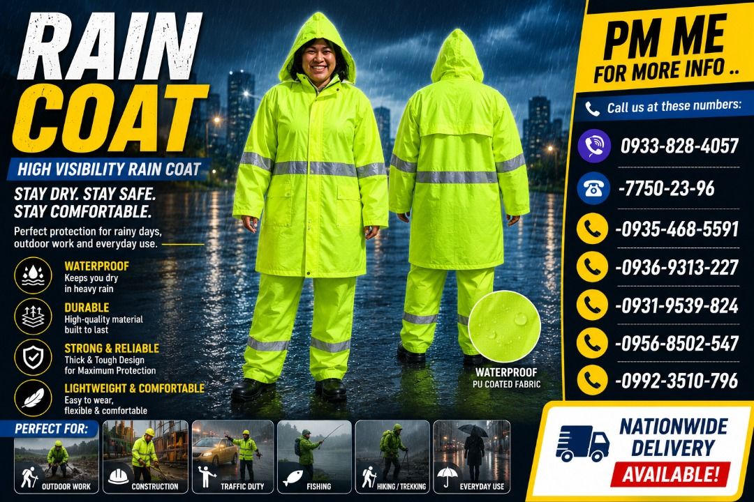 RAIN COAT (Category: Looking For) located in Paranaque City. Submitted by buynowbilikanow (Listing ID 1465438209, Image 1). Description: ✅ Guaranteed lowest price ✅ Quality products ✅ Big discount for bulk orders ✅ 100% LEGIT TRUSTED SUPPLIER! ✅ With Complete Legal Documents ✅ BIR Registered We Supply All Kinds Of PPE Supplies, Raincoat, Hard Hat, Cooler Box, Plastic Trash Bin, Road Barriers, Kayak Boats, Crystal Kayak, Traffic Cone, T-Bollards &