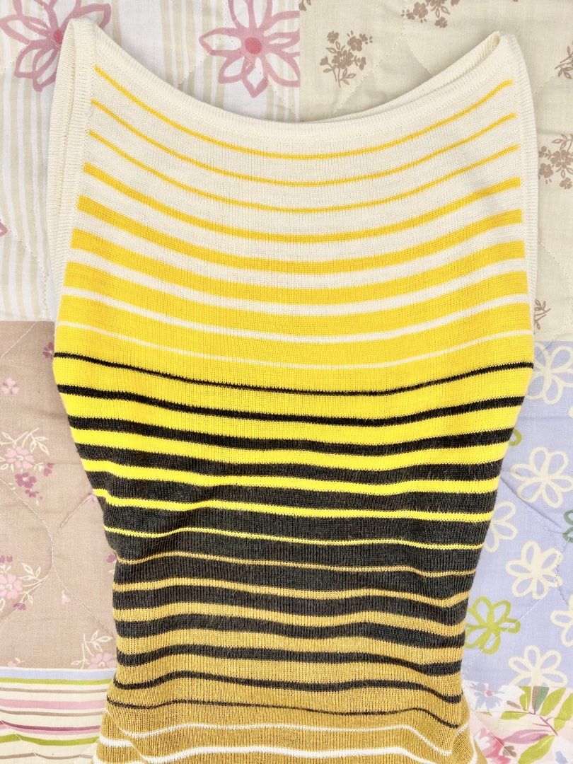 Random Horizontal Striped Knit Top (Category: Sleeveless) located in Angeles City. Submitted by fruits.ph (Listing ID 1465433382, Image 3). Description: Measurements B:13” W:11.5” L:21” Size on Tag: ❌ Best Fit: S-M *Flat lay measurements* Mannequin Size: M (34”; 25”) Color Rate: 10/10 Flaws: None Fabric Type: Cotton Knit/ Stretchable Fabric ***Color may vary due to lighting. This item is properly washed and disinfected.***.