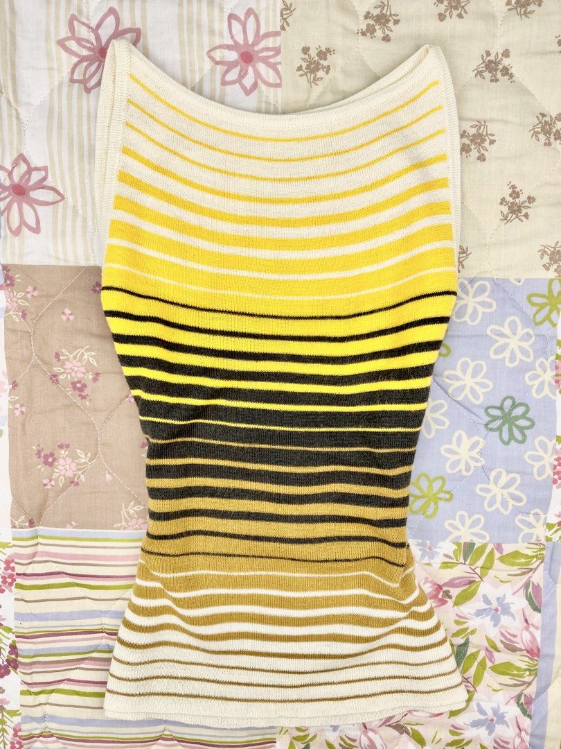 Random Horizontal Striped Knit Top (Category: Sleeveless) located in Angeles City. Submitted by fruits.ph (Listing ID 1465433382, Image 2). Description: Measurements B:13” W:11.5” L:21” Size on Tag: ❌ Best Fit: S-M *Flat lay measurements* Mannequin Size: M (34”; 25”) Color Rate: 10/10 Flaws: None Fabric Type: Cotton Knit/ Stretchable Fabric ***Color may vary due to lighting. This item is properly washed and disinfected.***.
