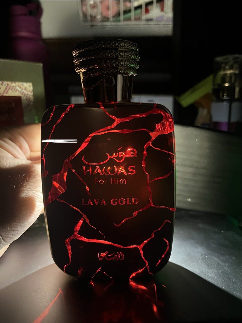 Rasasi Hawas For Him Lava Gold (Category: Fragrance & Deodorants) located in Paranaque City. Submitted by generalarene (Listing ID 1465572052, Image 2). Description: 80-85ml remaining Full presentation.