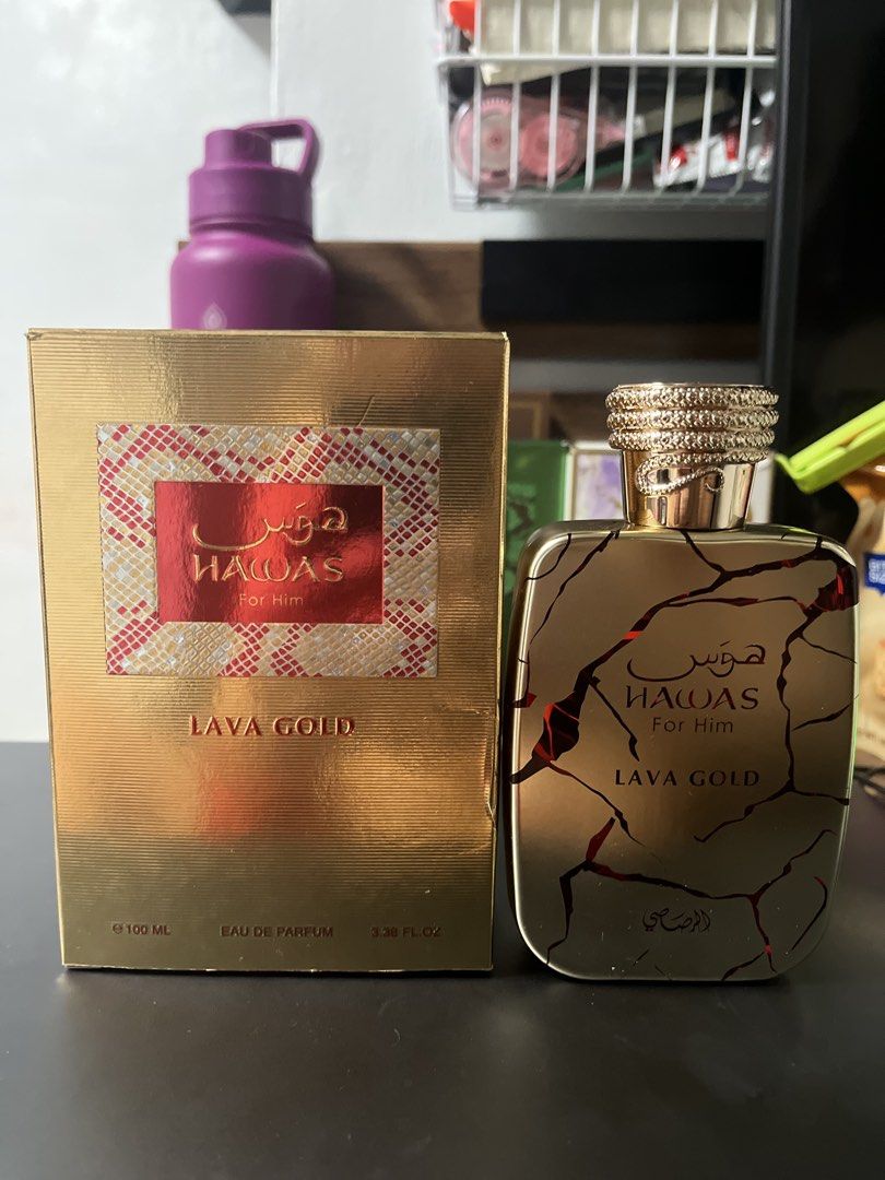 Rasasi Hawas For Him Lava Gold (Category: Fragrance & Deodorants) located in Paranaque City. Submitted by generalarene (Listing ID 1465572052, Image 1). Description: 80-85ml remaining Full presentation.