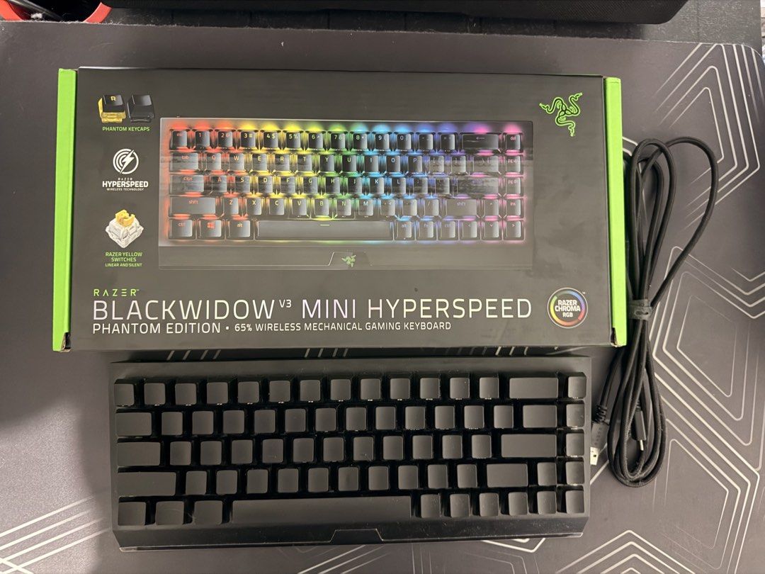 Razer BlackWidow V3 Mini HyperSpeed Phantom Edition Keyboard (Category: Computer Keyboard) located in Cainta. Submitted by kenarceno (Listing ID 1465448284, Image 2). Description: ⌨️ RAZER BLACKWIDOW V3 MINI HYPERSPEED – PHANTOM EDITION • Yellow Switch • 65% Mechanical Keyboard • No warranty 🎁 FREE Acrylic Keyboard Cover 📍 Pick-up only: Cainta / Uptown Mall ⚡ First come, first served! 📌 RFS: Quitting Razer .