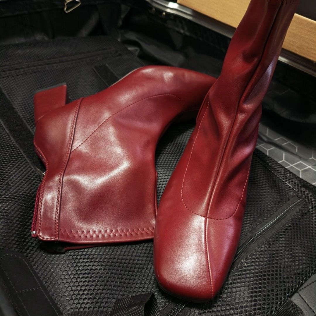 Red Leather Block Heel Ankle Boots (Category: Boots) located in Marilao. Submitted by twentyfirst01 (Listing ID 1465553100, Image 1). Description: Women's Red Boots 9US. Used once. Mint brand new condition. 1,000 php. .