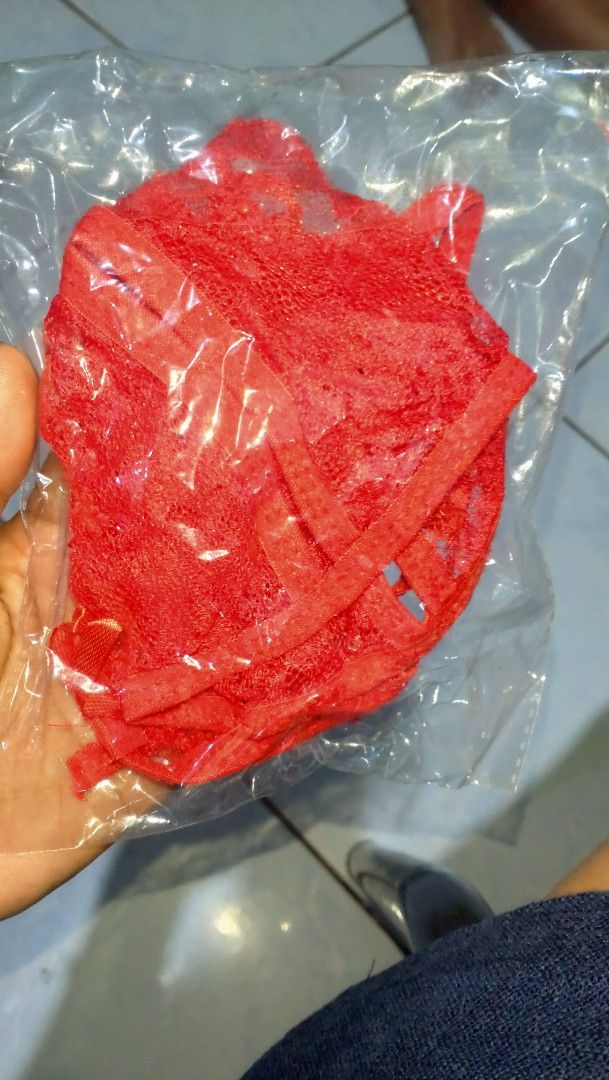 Red Sexy Lingerie set (Category: Undergarments & Loungewear) located in Valenzuela. Submitted by diane.35 (Listing ID 1465496619, Image 1). Description: - Brand new, unworn in original plastic wrap - Vibrant red sheer floral lace material - Halter-style bra with split cups - Matching open-crotch thong - Cute small bow accents on both pieces.